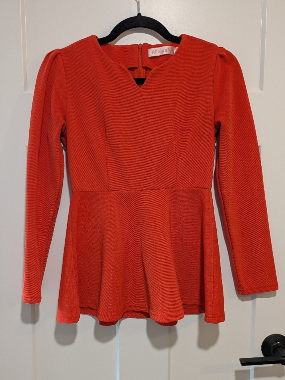Allegra K Long-Sleeve Notch Neck Peplum Blouse